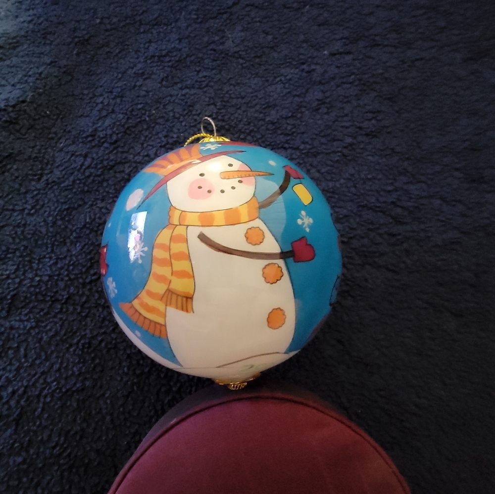 Rare "Li Bien" Inside Painted Glass Christmas Ornament With Silk Container